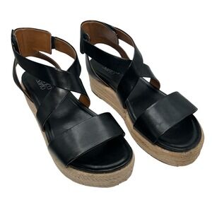 Franco Sarto Tabatha Espadrille Platform Sandals Criss Cross Straps‎ Black 8.5M